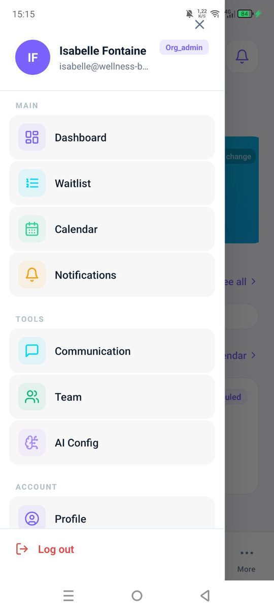 Appointment Assistant — mobile menu