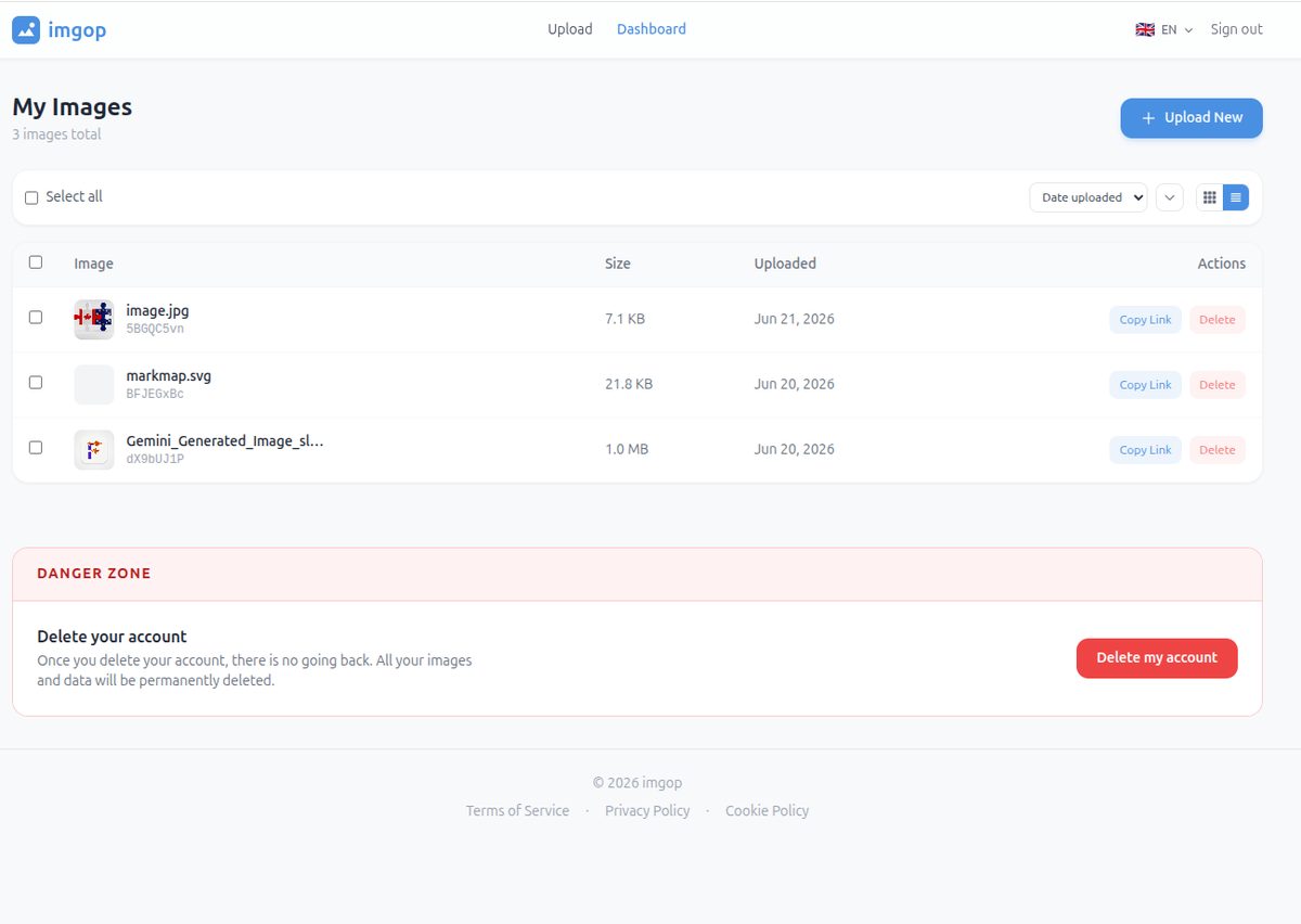 Online Image Hosting — dashboard
